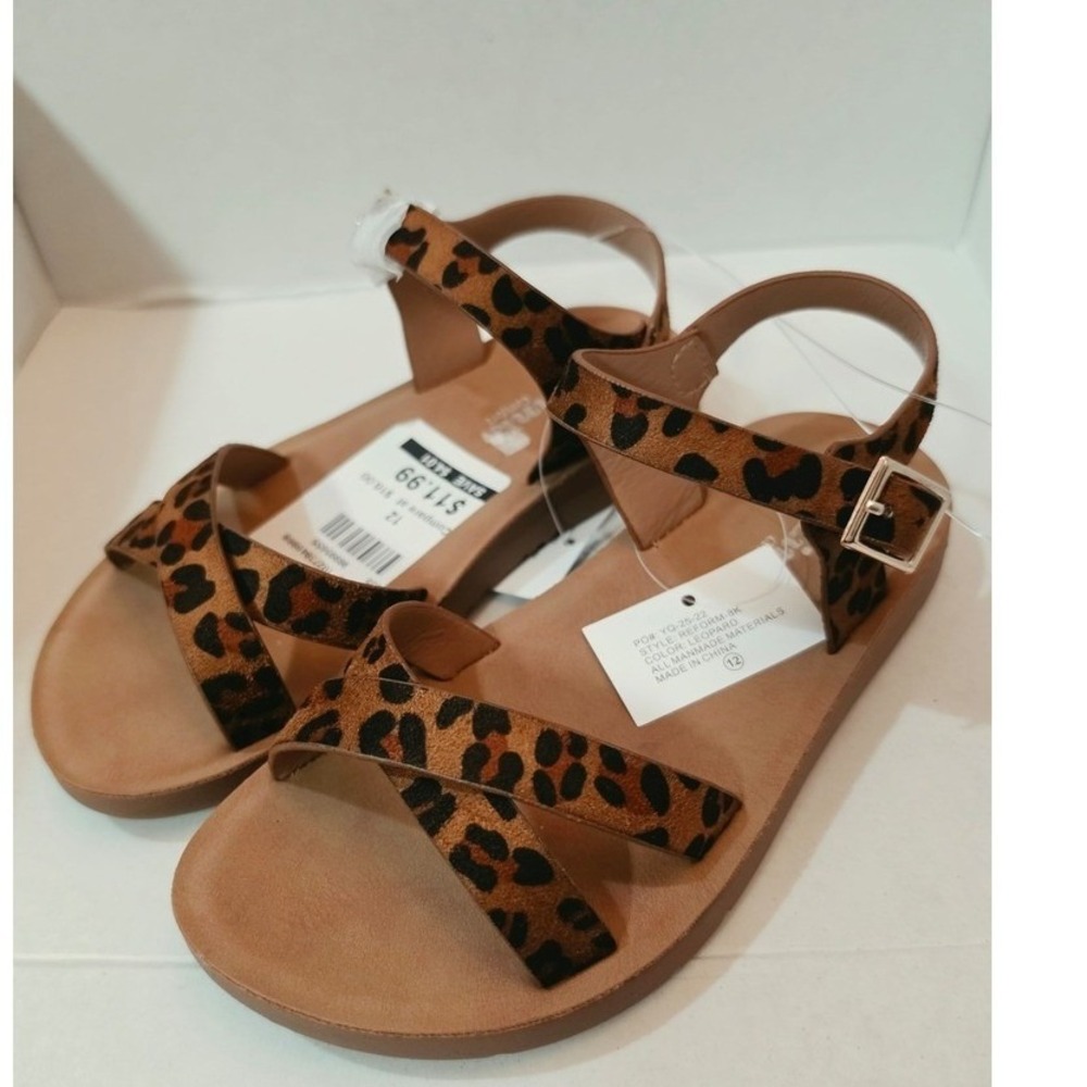 NWT Link Comfort Kids Reform Leopard Print Strappy Flat Sandals - Size 10